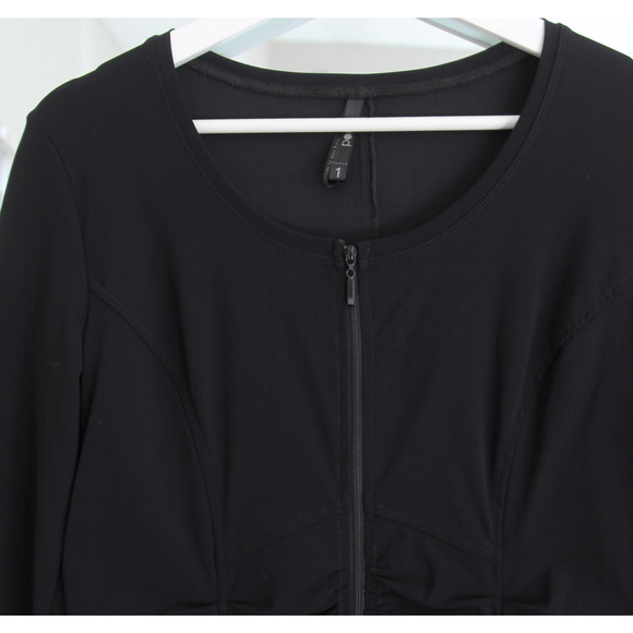 Porto San Francisco Dress Small 1 Black Stretch Zip Front Ruched Art Lagenlook - Picture 4 of 6